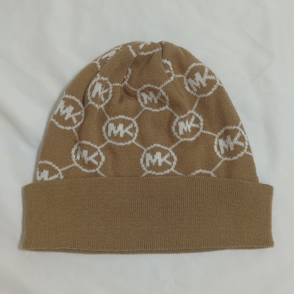 Michael Kors Logo Knit Beanie Hat, Color Camel Cream Size O/S